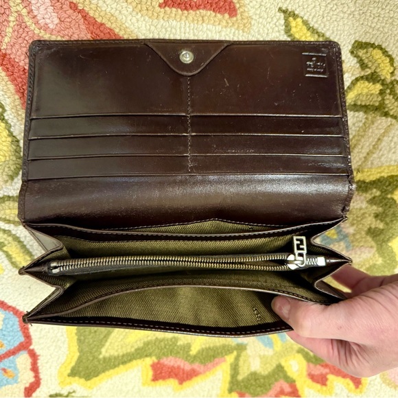 FENDI Vintage Zucca Canvas Leather Long Brown Wallet - Picture 16 of 16